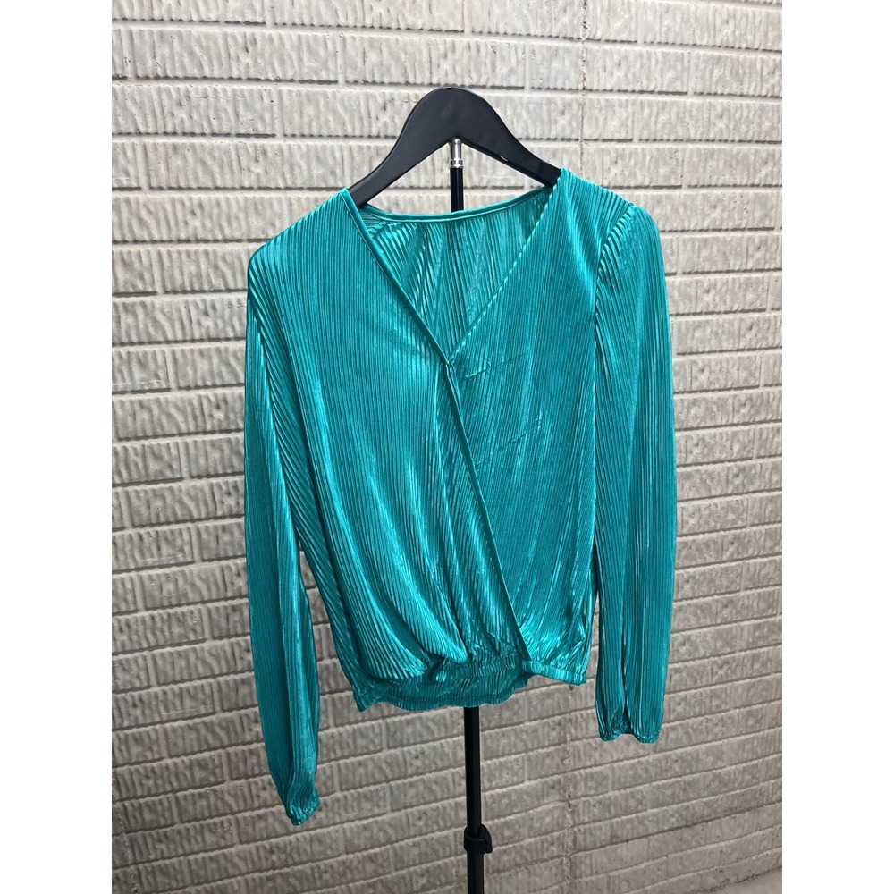 Cupshe Womens Teal Pleated Wrap Front V-Neck Blouse CAA04D2H003PT Small NWT